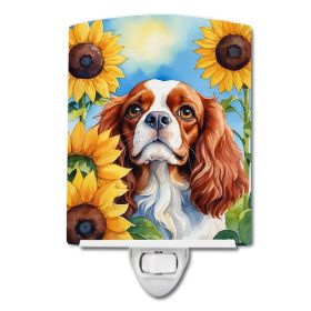 NEW Cavalier Spaniel in Sunflowers Ceramic Night Light Compact, UL-Certified, Ideal for Bedroom, Bathroom, Nursery, Hallway, Kitchen, 6x4x3
