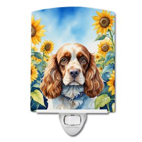 NEW Cocker Spaniel in Sunflowers Ceramic Night Light Compact, UL-Certified, Ideal for Bedroom, Bathroom, Nursery, Hallway, Kitchen, 6x4x3, Multic