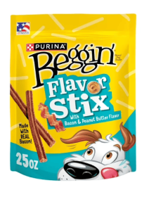 Purina Beggin' Flavor Stix Dog Treats with Real Bacon & Peanut Butter Tender Chews, 25 oz Pouch