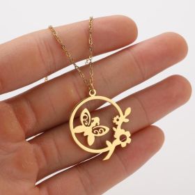 Ins Light Luxury Personality Cute Cartoon Animal Pendant Necklace (style: Gold, Color: Pansy leaves)
