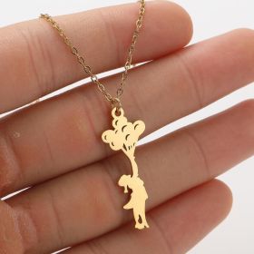 Ins Light Luxury Personality Cute Cartoon Animal Pendant Necklace (style: Gold, Color: Balloon girl)