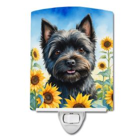 NEW Cairn Terrier in Sunflowers Ceramic Night Light Compact, UL-Certified, Ideal for Bedroom, Bathroom, Nursery, Hallway, Kitchen, 6x4x3, Multico (Default: Default)