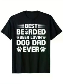 Best Bearded Dog Dad Ever Funny Father's Day T-Shirt - 100% Cotton, Black Short Sleeve, Graphic Print (Color: Black, size: M)