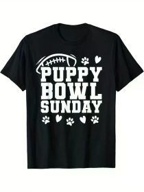 Men's Puppy Bowl Sunday T-Shirt - Black Dog Lover Party Tee with Football & Paw Print Design, (Color: Black, size: M)