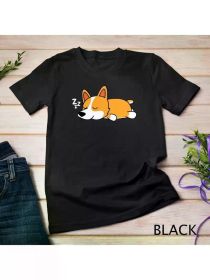 Cute Corgi Dog Puppy Sleeping Girls Shirt Animal Lover Gift Unisex T-shirt, (Color: Black, size: S)