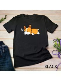 Cute Corgi Dog Puppy Sleeping Girls Shirt Animal Lover Gift Unisex T-shirt, (Color: Black, size: XL)
