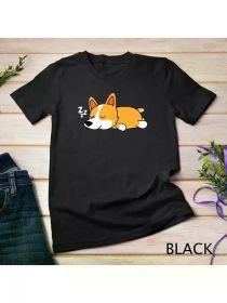 Cute Corgi Dog Puppy Sleeping Girls Shirt Animal Lover Gift Unisex T-shirt, (Color: Black, size: M)