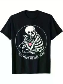 Dog Lovers, You Make Me Feel Alive, Funny Skull and Dog T-Shirts, Men's Clothing (Color: Black, size: XXL)