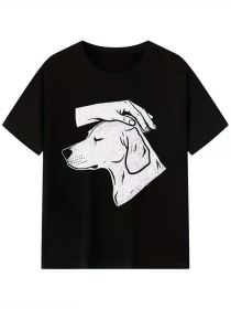 Warm and simple: pet the dog gently Print Men'S Short Sleeve Round Neck T-shirt For Summer Casual Daily Wear (Color: Black, size: S)