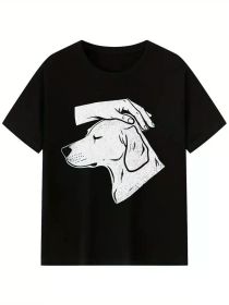 Warm and simple: pet the dog gently Print Men'S Short Sleeve Round Neck T-shirt For Summer Casual Daily Wear (Color: Black, size: XXL)