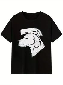 Warm and simple: pet the dog gently Print Men'S Short Sleeve Round Neck T-shirt For Summer Casual Daily Wear (Color: Black, size: M)