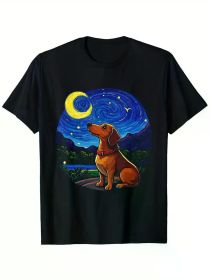 Dogs Under the Stars Print Men'S Fashionable Summer Short Sleeve Sports T-shirt, Comfortable And Versatile (Color: Black, size: XXL)
