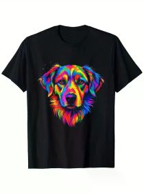 Colorful Dog Print Men'S Fashionable Summer Short Sleeve Sports T-shirt, Comfortable And Versatile (Color: Black, size: L)