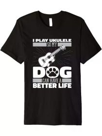 Uke Dog Guitarist Music - Guitar Ukulele Premium T-Shirt (Color: Black, size: L)