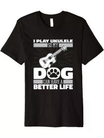 Uke Dog Guitarist Music - Guitar Ukulele Premium T-Shirt (Color: Black, size: XXL)
