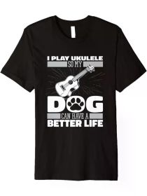 Uke Dog Guitarist Music - Guitar Ukulele Premium T-Shirt (Color: Black, size: M)