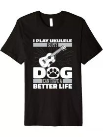 Uke Dog Guitarist Music - Guitar Ukulele Premium T-Shirt (Color: Black, size: XL)