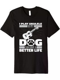 Uke Dog Guitarist Music - Guitar Ukulele Premium T-Shirt (Color: Black, size: XXXL)