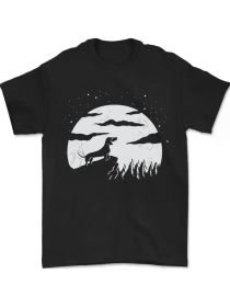 Dachshund Moon Silhouette Dog T-Shirt 100% Cotton (Color: Black, size: M)