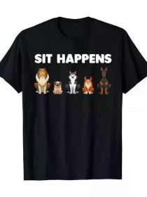 Adult Unisex Humorous Dog Graphic T-Shirt, 100% Cotton Knit Fabric, All-Season Crew Neck, Regular Fit Mature Style (Color: Black, size: XL)