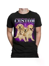 Personalized Cat Dog Photo Pet 90's Vintage Style Men's T-Shirt, Regular Fit, Family T-Shirt (Color: Black, size: XL)