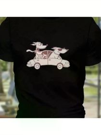 Dog Road Trip Print T-Shirt - Comfortable and Breathable Casual Top Comfortable and stylish clothing for couples (Color: Black, size: XL)