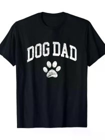 Dog Dad Graphic T-Shirt, 100% Cotton Crew Neck Tee, Casual Short Sleeve Pullover with Paw Print Design, All-Season (Color: Black, size: XXL)