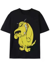 Dog print men's crew neck fashion short sleeve sports t-shirt, comfortable and versatile, suitable for summer and spring, sporty style (Color: Black, size: XXL)