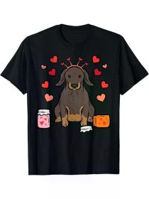Valentines Day Dog Dachshund Wiener Doxie Men Women Kids T-Shirt (Color: Black, size: XXL)