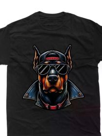 Men's Cool Dog Fashion Glasses Pattern T-Shirt - Fashion Black Cotton T-Shirt for Dog Lovers (Color: Black, size: L)