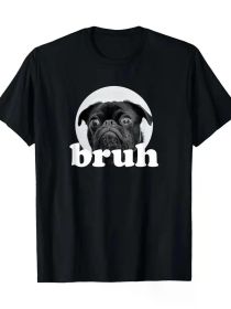 Pug says "brother", cute dog funny humor Fashion T-shirt, men's T-shirt, 180g (Color: Black, size: S)