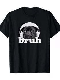 Pug says "brother", cute dog funny humor Fashion T-shirt, men's T-shirt, 180g (Color: Black, size: XL)