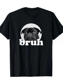 Pug says "brother", cute dog funny humor Fashion T-shirt, men's T-shirt, 180g (Color: Black, size: M)