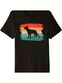 Men's Vintage Australian Cattle Dog Graphic T-Shirt - Premium Cotton, Regular Fit, Short Sleeve, Black with Colorful Stripes & Silhouette Design (Color: Black, size: S)