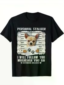 Personal Tracking Chihuahua Dog Arrested Prison Photo Funny Printed, Men's Cotton T-shirt, Graphic Tee Men's Outdoor Clothes (Color: Black, size: XXXL)