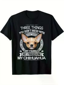 Men's Funny Chihuahua T-Shirt - "Three Things You Don't Mess with" - Humorous Dog Lover Gift, Cotton, Short Sleeve, Round Neck, Casual Fit (Color: Black, size: XL)